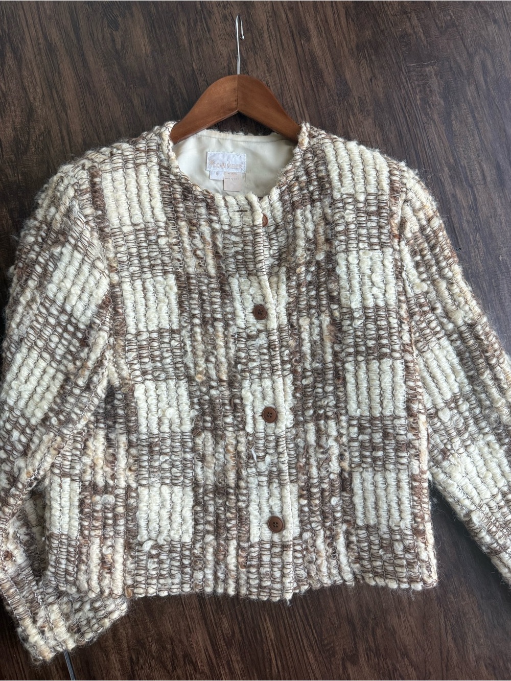 John Meyer 1970s Chunky Knit Checkered Button-Up Jacket wool blend